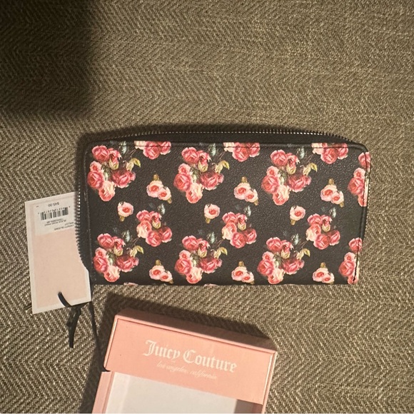 Juicy Couture Varsity Blooms Wallet in Black and Pink Rose Print • 4.25x8x1” - Picture 9 of 9
